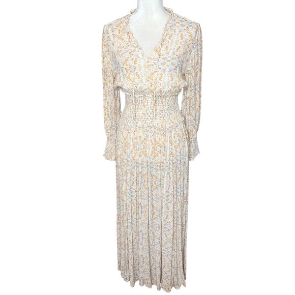 WE WORE WHAT Womens M Addison Cream Floral Puff Sleeve Maxi Milkmaid Girly Dress - Picture 1 of 15